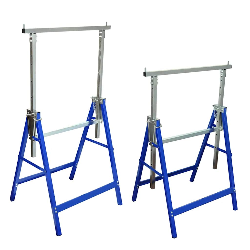 140099 vidaXL Scaffolding Trestles 2 pcs, two blue metal trestles of different heights