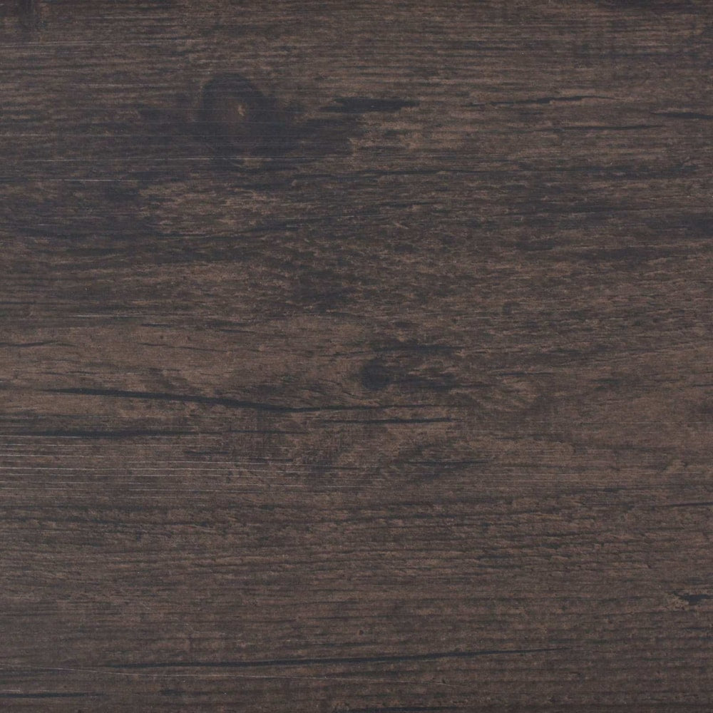 A section of the dark brown self-adhesive flooring planks showing the wood pattern