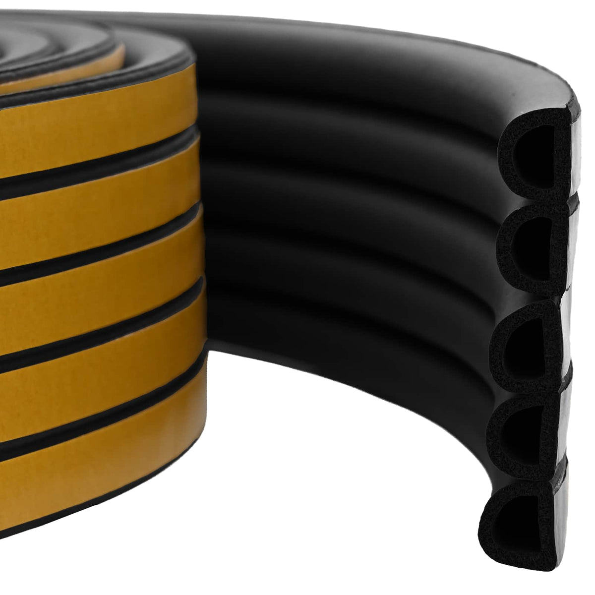 vidaXL Self-Adhesive Window Seal Black 100 m EPDM Foam showing a close-up of the profile with adhesive backing
