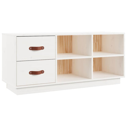 The shoe bench with two drawers and four open shelves, made of solid wood pine