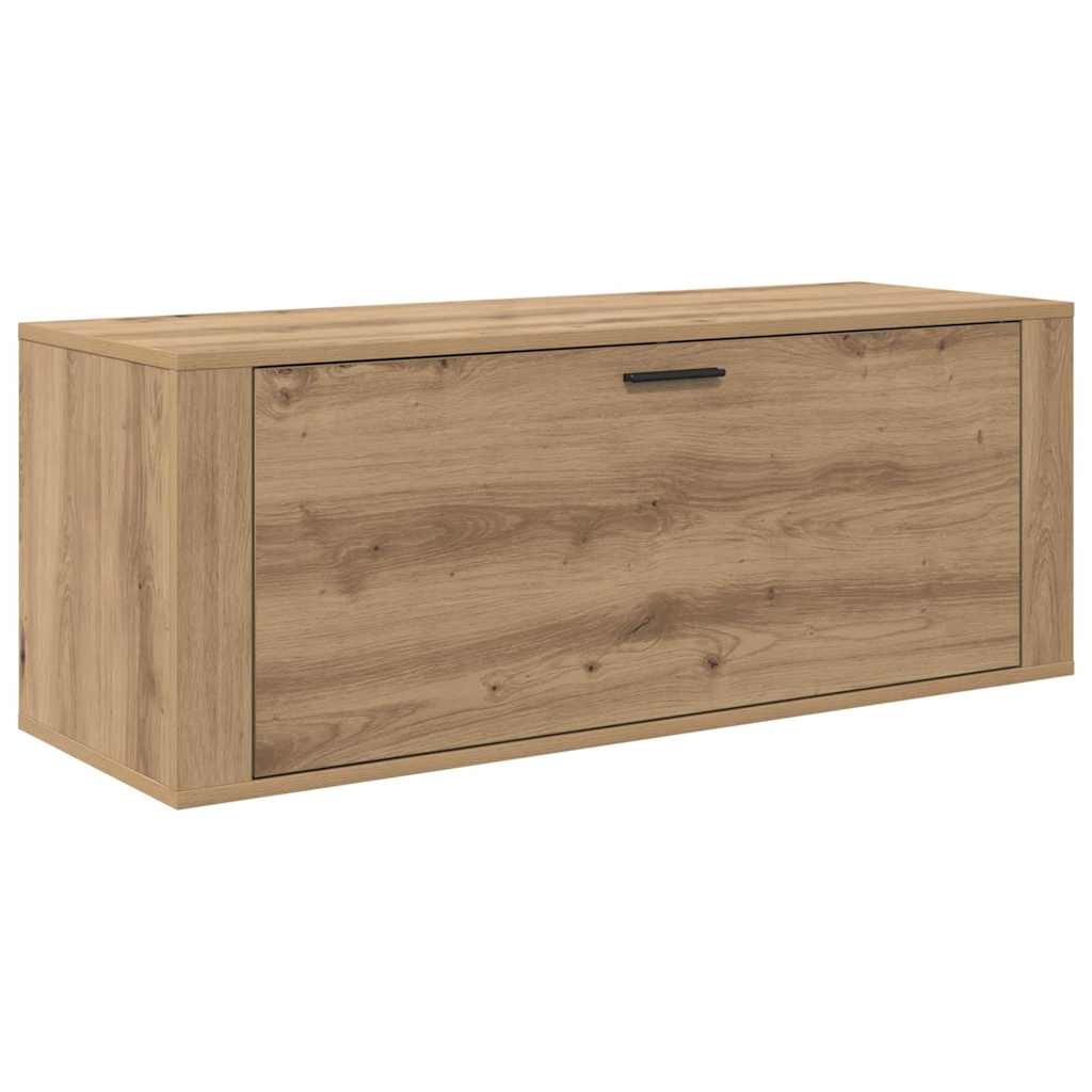 the shoe cabinet in artisan oak finish shown from a high angle against a white background