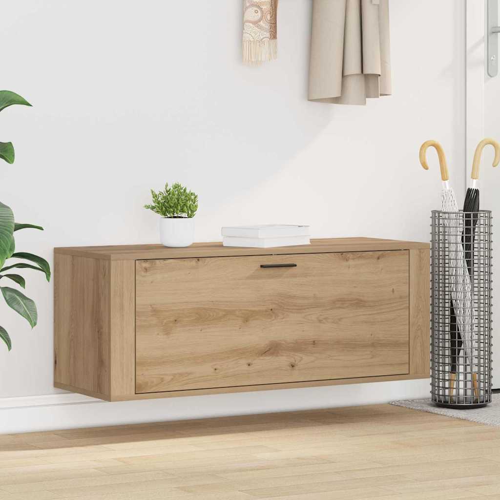 vidaXL Shoe Cabinet Engineered Wood Artisan Oak mounted on a white wall in a hallway