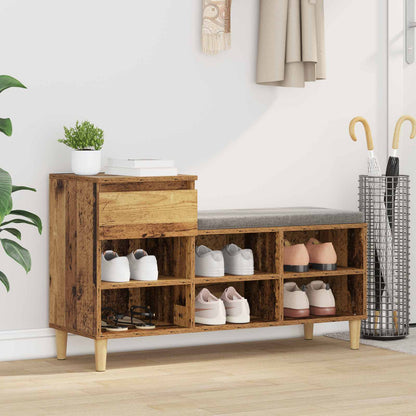 vidaXL Shoe Cabinet Engineered Wood Old Wood in a hallway with shoes and a plant on top