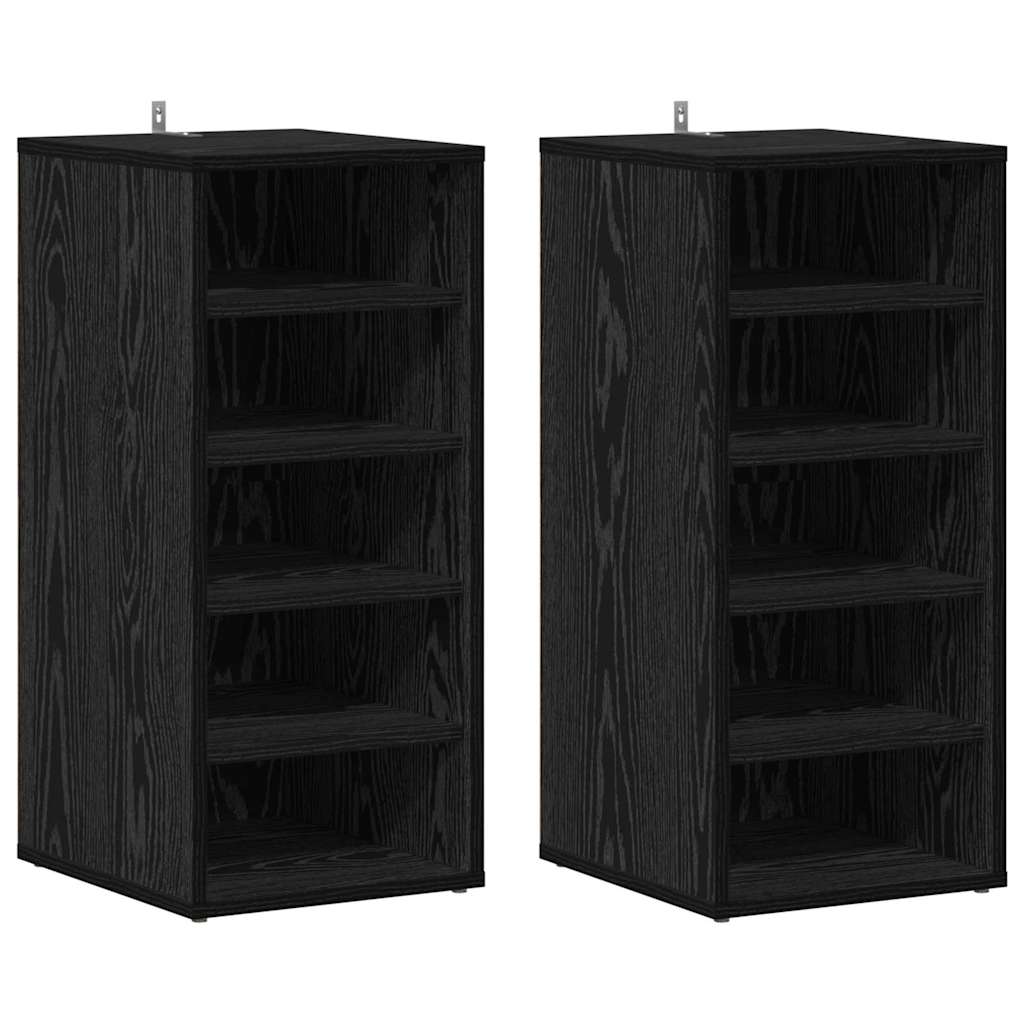 the shoe organisers shown as a pair of identical black oak units side by side