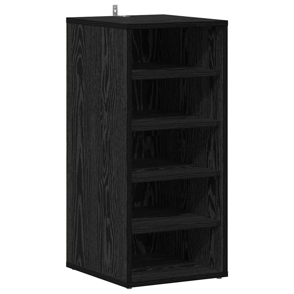 the shoe organiser standing upright with five empty shelves and a wall mounting bracket