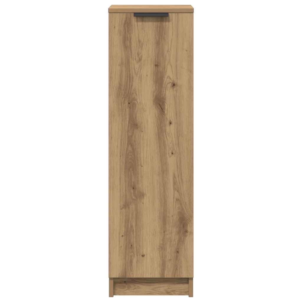 A tall, narrow shoe cabinet with a single door and a handle, presented in a studio setting