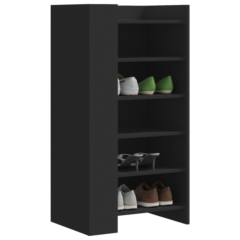 vidaXL Shoe Cabinet Black Engineered Wood with five shelves and a closed side panel