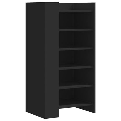 the shoe rack showing its structure with five shelves and a closed side
