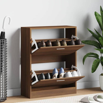 vidaXL Shoe Cabinet Brown Oak Engineered Wood with two flip-down drawers