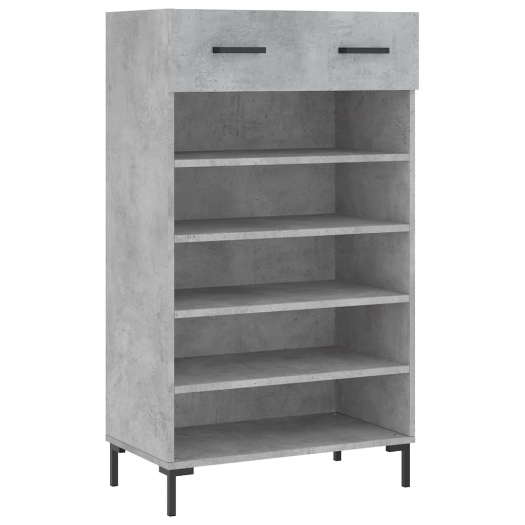 concrete grey shoe rack with a drawer and five shelves