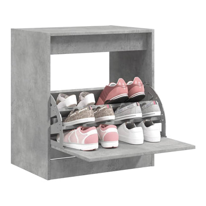 vidaXL Shoe Cabinet Concrete Grey Engineered Wood with doors open showing shelves for shoes
