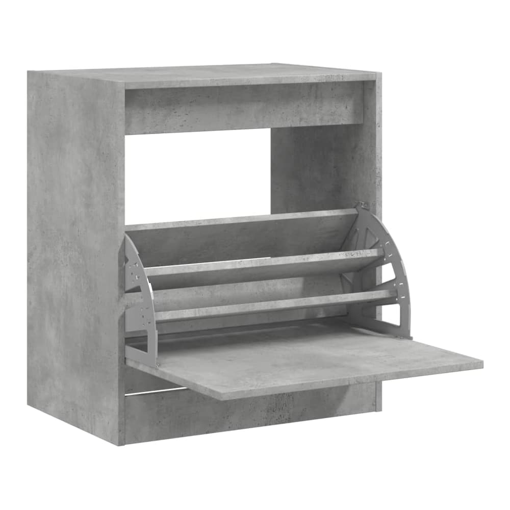 shoe rack with doors open showing three shelves inside
