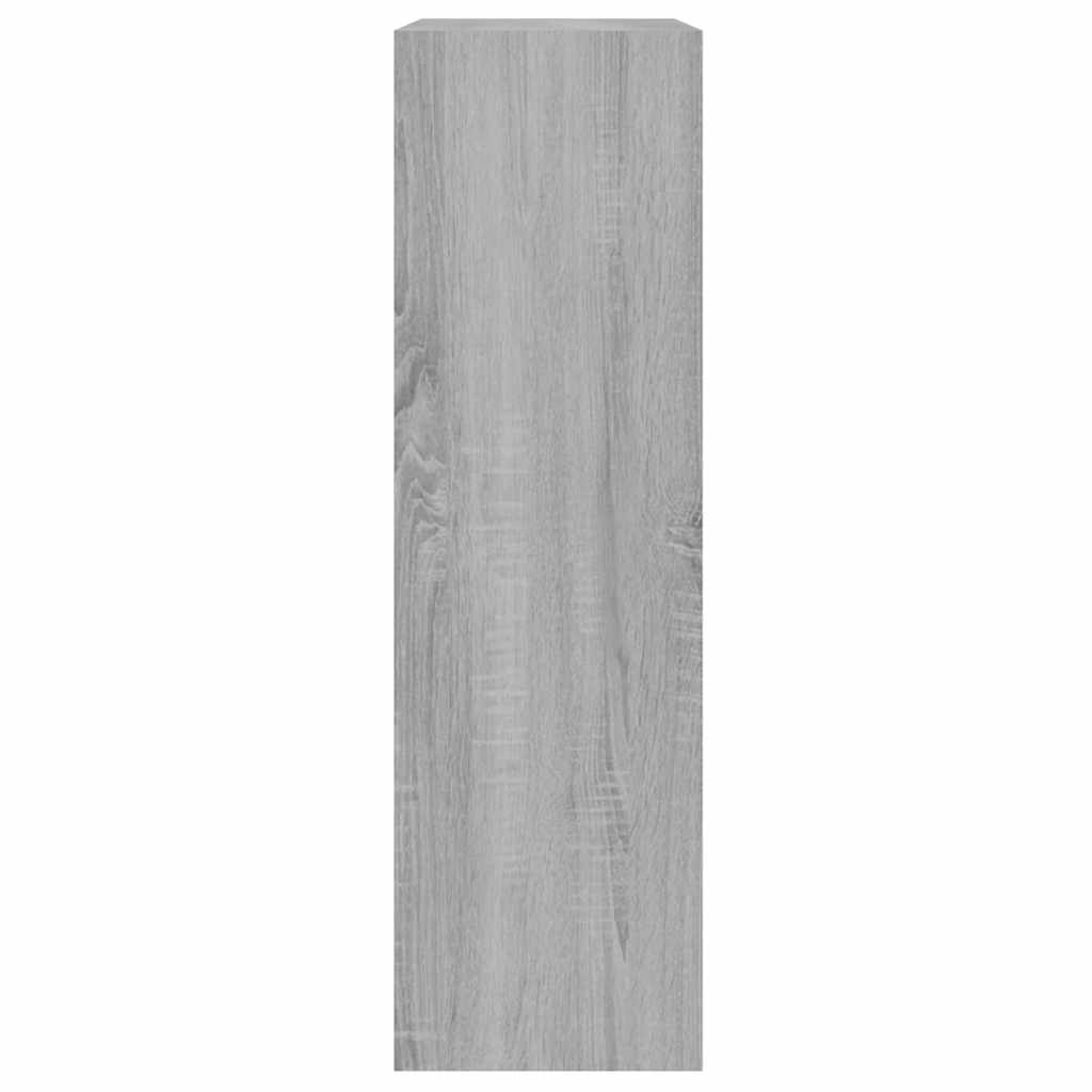 A close-up of the side panel showing the grey wood effect texture of the shoe cabinet