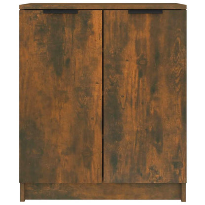The shoe cabinet seen directly from the front with a dark wood grain finish
