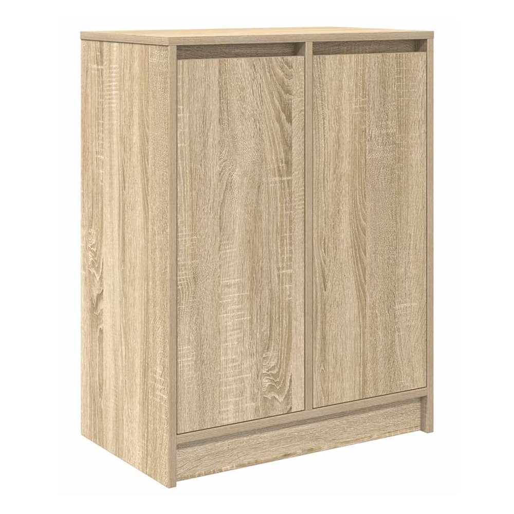 The shoe rack with two doors closed, showing the wood grain texture