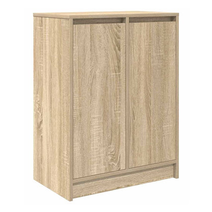 The shoe rack with two doors closed, showing the wood grain texture