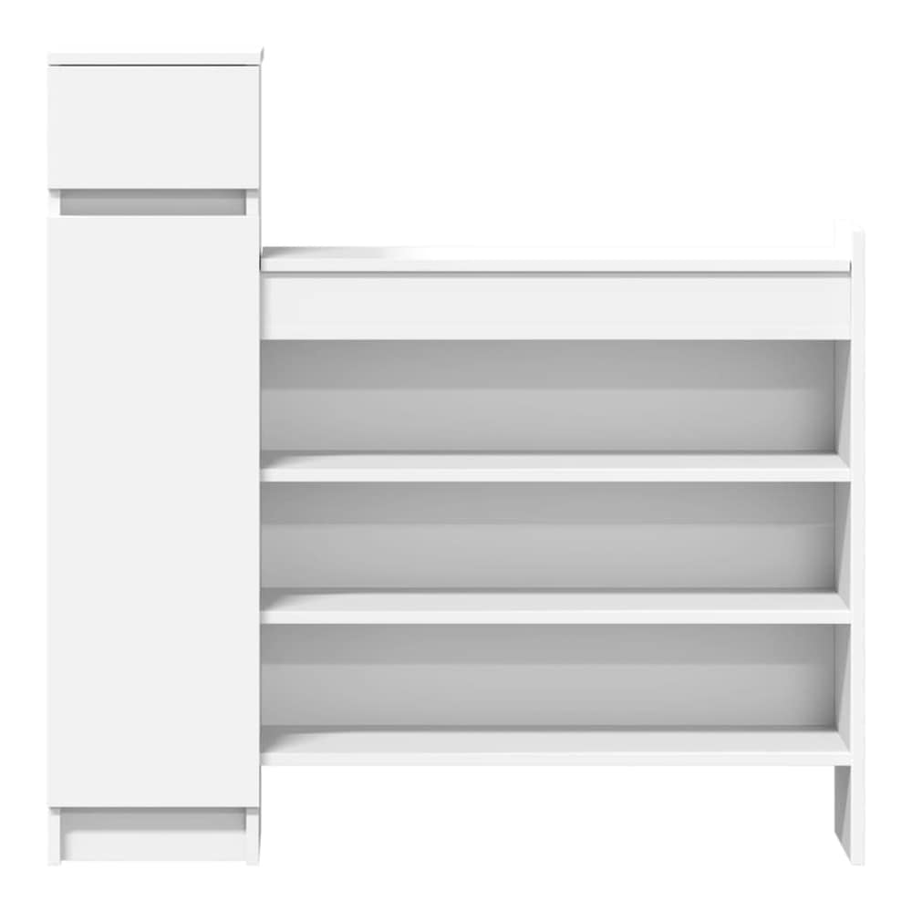 White engineered wood shoe storage unit with shelves