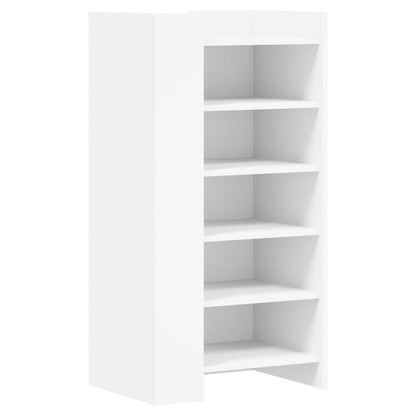 White shoe organiser with six shelves, angled view