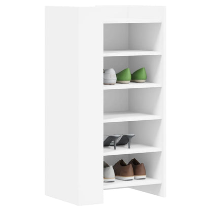 vidaXL Shoe Cabinet White Engineered Wood with six shelves and shoes on display