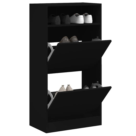 Shoe Cabinet with 2 Flip-Drawers 80x34x116 cm Black