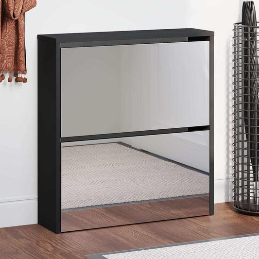 Shoe Cabinet with Mirror 2-Layer 63x17x67 cm Black