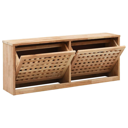 The shoe rack with its two slatted doors open showing the inside storage compartments