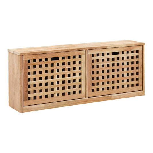 Shoe Storage Bench Solid Walnut Wood with two slatted doors and a slatted front panel