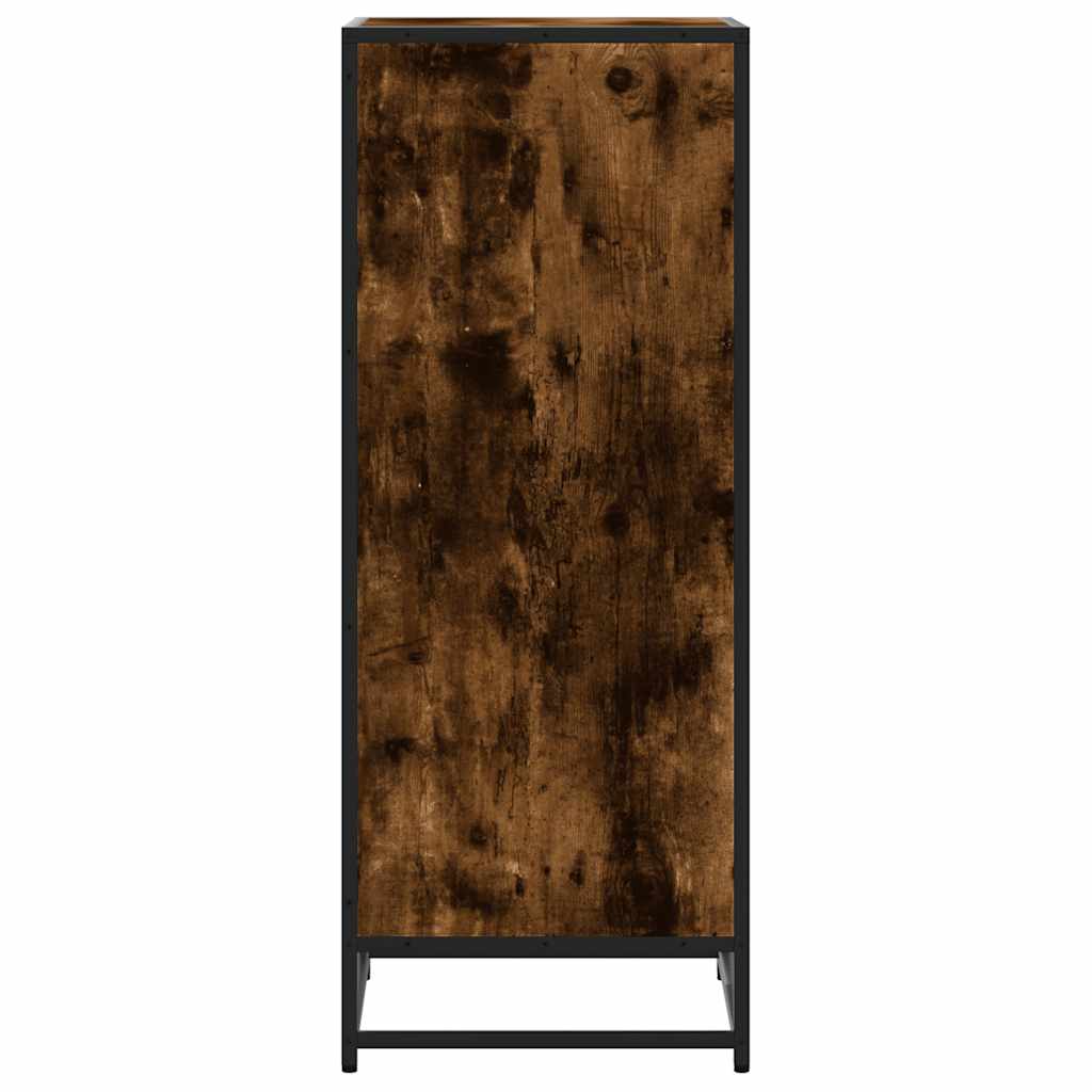 The shoe rack viewed from the back showing the plain wooden panel and metal base