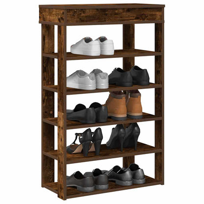 vidaXL Shoe Rack Smoked Oak Engineered Wood with five shelves holding shoes