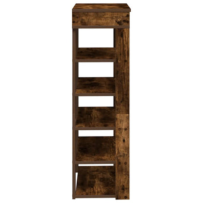 Side view of the shoe rack, showing its depth and five shelves