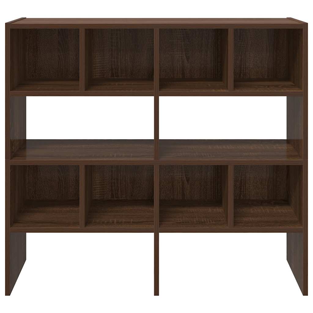 empty brown oak shoe storage unit with multiple shelves