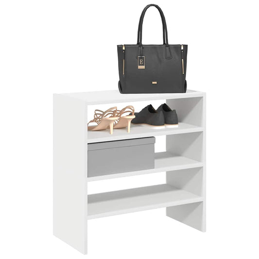 vidaXL Shoe Racks 2 pcs Stackable White with a black handbag and shoes on top and shelves