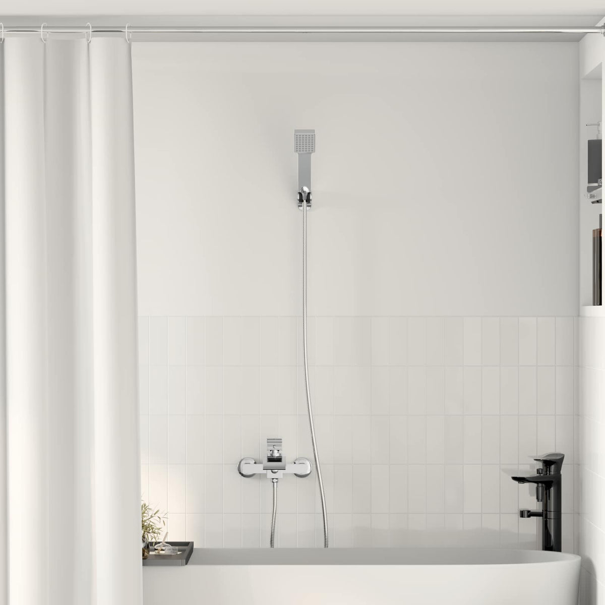 vidaXL Shower Head Set Chrome G 1/2 inches mounted on a wall above a bathtub