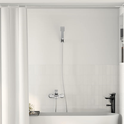vidaXL Shower Head Set Chrome G 1/2 inches mounted on a wall above a bathtub