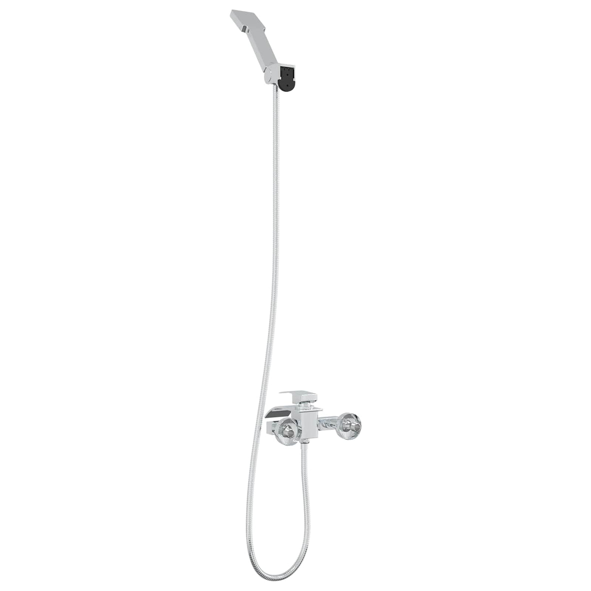 The shower head set with a long hose and wall mounted mixer