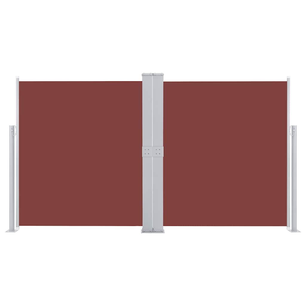 Two brown retractable side awnings joined together