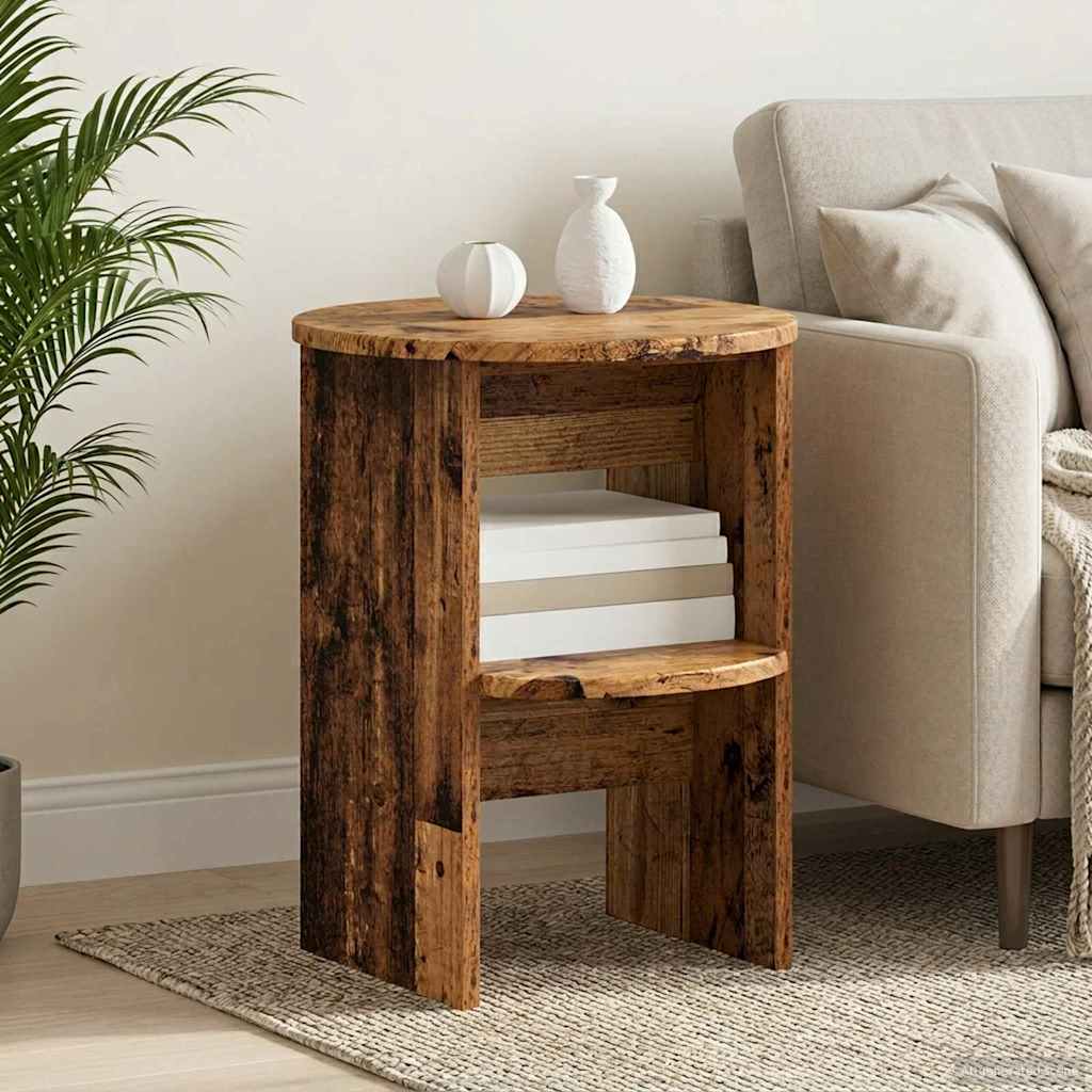 vidaXL Side Cabinet 2 pcs Old Wood Engineered Wood, a round wooden side table with a shelf
