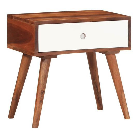 vidaXL Side Table Solid Wood Acacia with a single drawer and four tapered legs