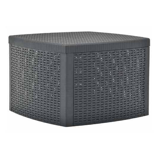Side Table Anthracite, a square outdoor table with a woven texture and a lid