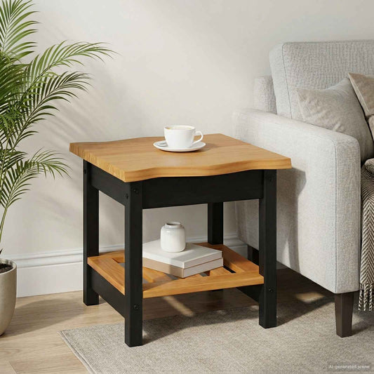 Side Table EKAI 50 x 50 x 45.5 cm Solid Pine Wood Black