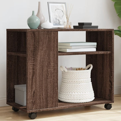 vidaXL Side Table with Wheels Brown Oak Engineered Wood with storage shelves and wheels