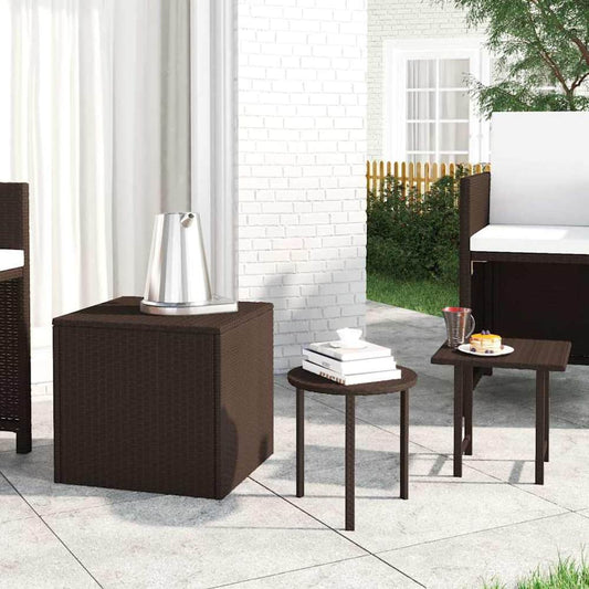vidaXL Side Tables 3 pcs Brown Poly Rattan set of three tables on a patio