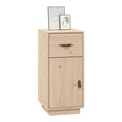 A narrow solid wood pine cabinet with a single drawer and a single door, placed in a room setting