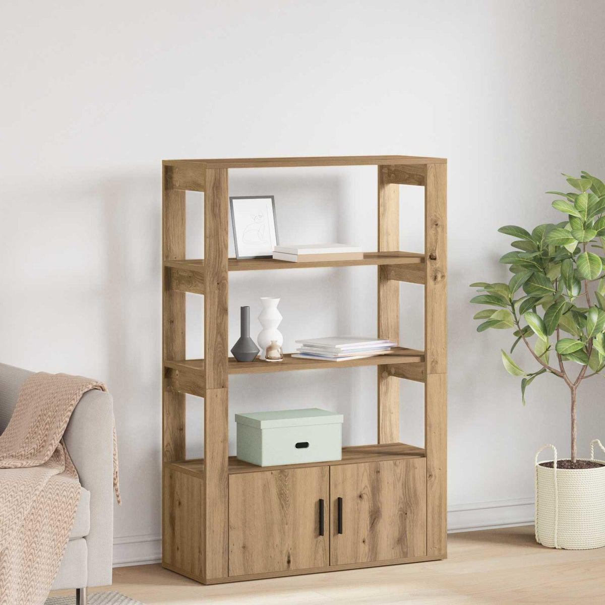 vidaXL Sideboard Artisan oak Engineered Wood with open shelves and two lower doors