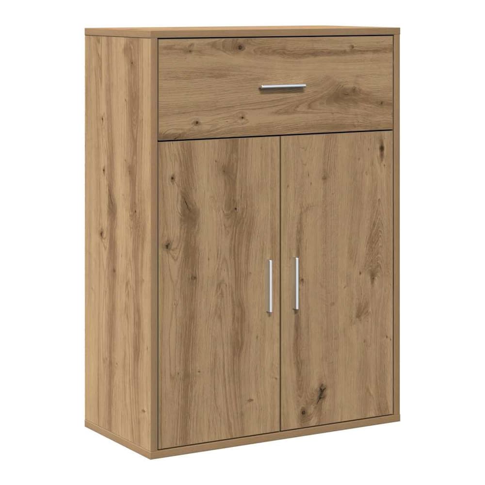 Sideboard with artisan oak finish and silver handles, showing the wood grain