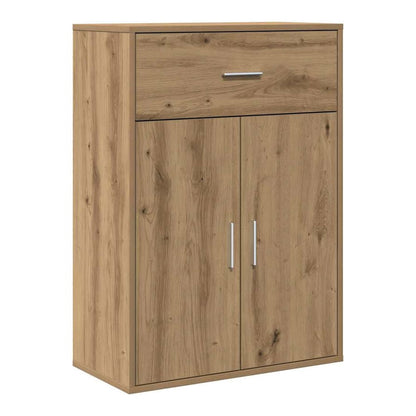 Sideboard with artisan oak finish and silver handles, showing the wood grain