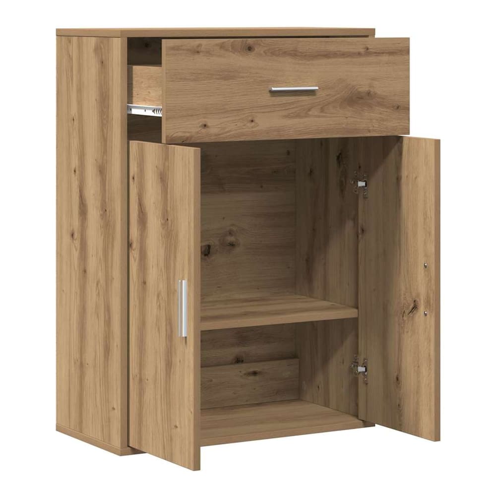 The open sideboard revealing its interior storage space and shelves