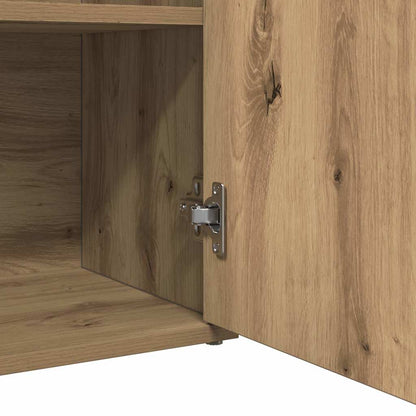 The sideboard interior showing the metal hinge detail on the open cupboard door