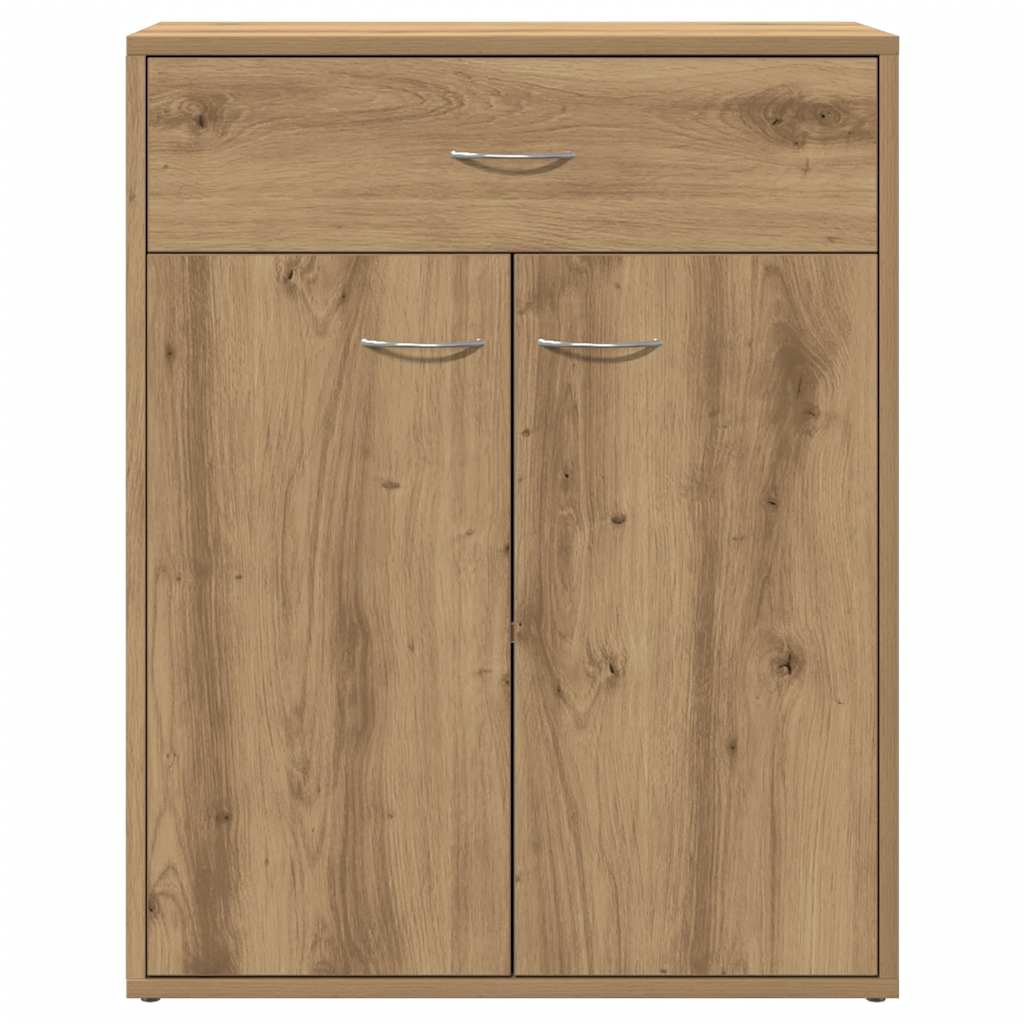 The sideboard seen from the front with a wood grain pattern and silver handles