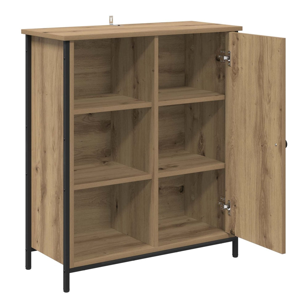Buffet and sideboard with the cabinet door open showing shelves